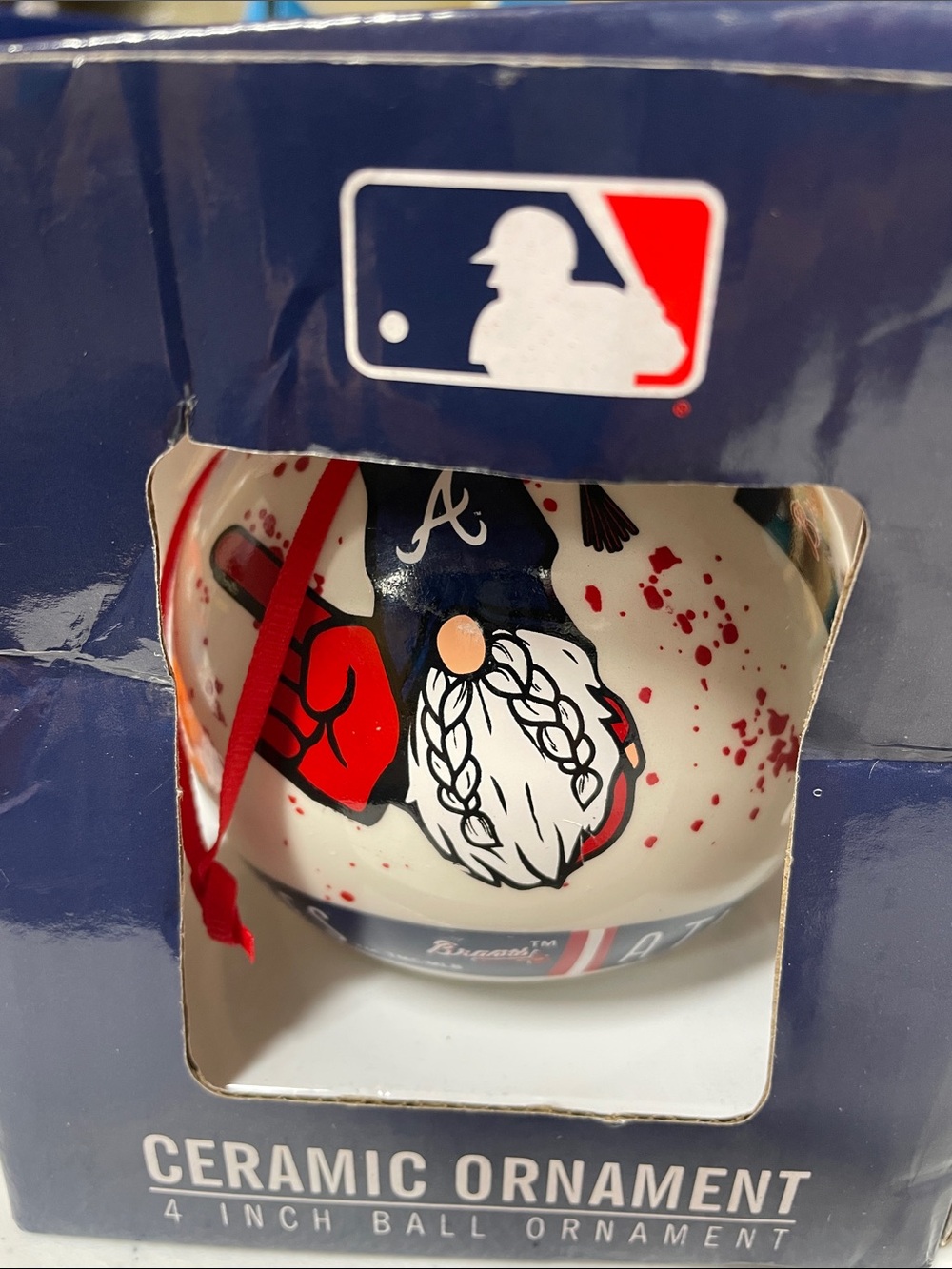 Atlanta Braves MLB Ceramic 4” Ball Gnome Christmas Ornament. NEW*